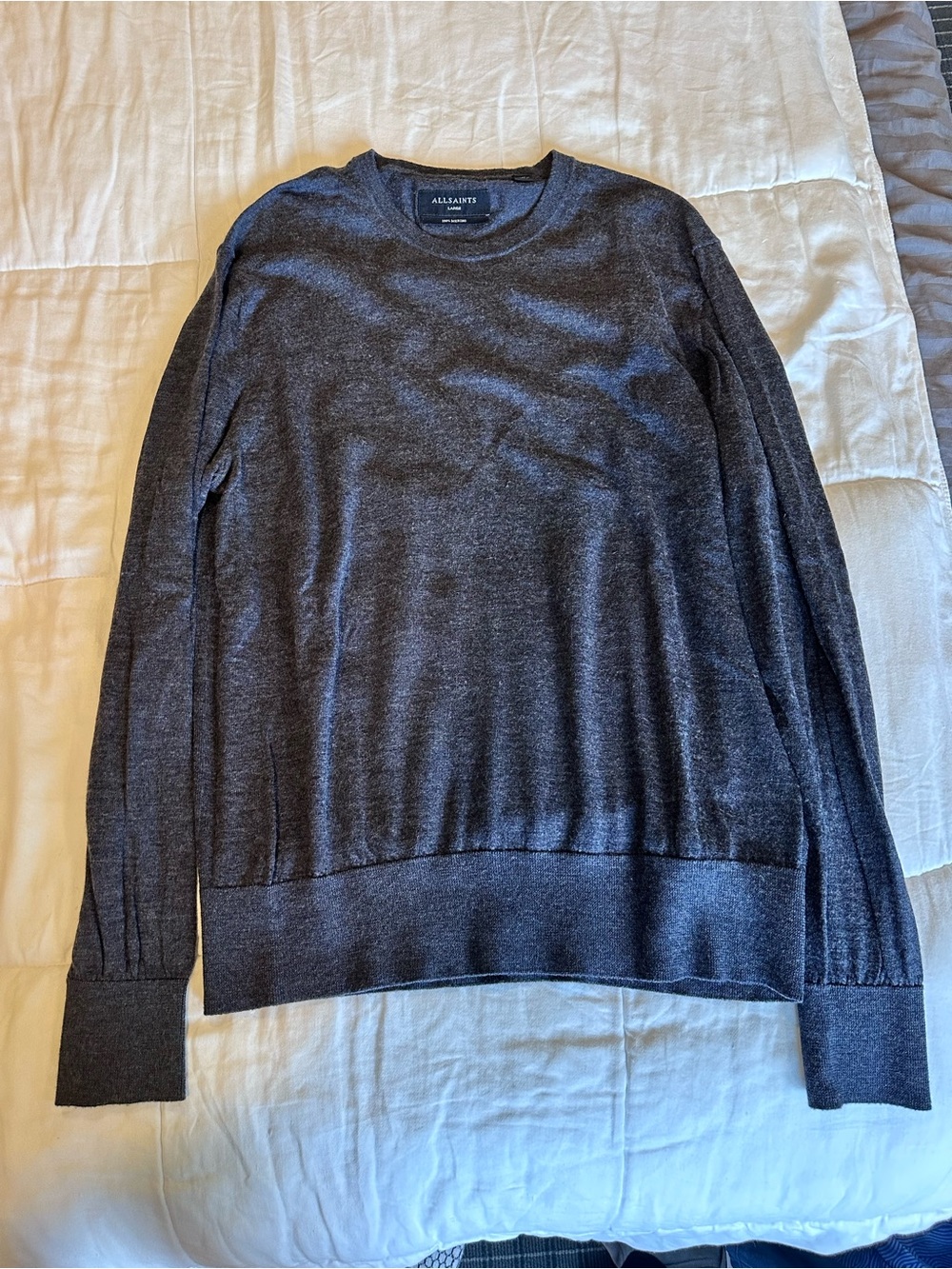 AllSaints Men's Dark Charcoal Crewneck Sweater